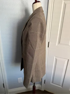 SER.O.YA Brown Plaid Blazer L Tailored Glen Check Quiet Luxury Jacket thumbnail 3