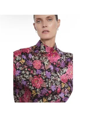 ZARA MULTICOLOURED FLORAL PRINT RELAXED FIT BLOUSE SIZE XS see measurements thumbnail 2