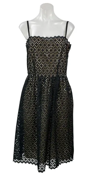 Trina Turk Black Beige Floral Lace Overlay Sleeveless Fit & Flare Midi Dress 10 thumbnail 1