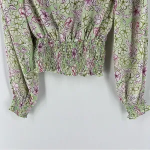 Zara‎ Chiffon Floral Print Surplice Neck V Neck Shirred Waist Peasant Sleeve Top thumbnail 10