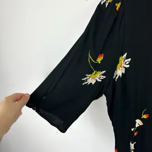 Free People Floral Black Wrap Dress Womens Medium Babydoll Boho Feminine Garden‎ thumbnail 4