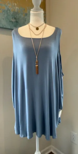 Light Blue Sleeveless Cold Shoulder Top With Necklace 2X Boho Hippie Festival thumbnail 1