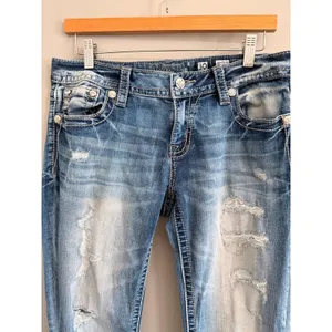 Miss Me Signature Skinny Jeans Womens 30 Blue Distressed Embellished Lace Pocket thumbnail 3