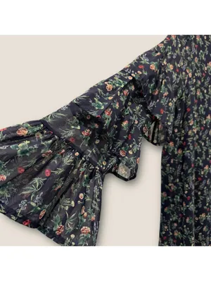 Le Lis Navy Floral Chiffon Ruffle Sleeve Keyhole Mini Dress Large thumbnail 4