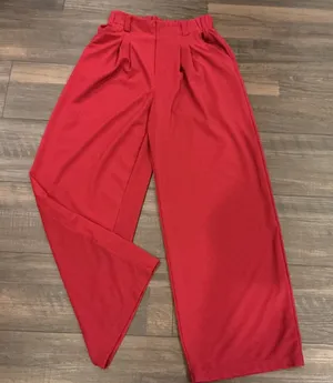 Halara Pleated Wide Leg Trousers Red High Waisted Elastic Back XS Regular Pkt thumbnail 1