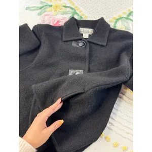 Lisa International Womens vtg Black 100% Boiled‎ Wool Button Front blazer M thumbnail 7