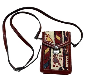 👜 Vintage Kilim Turkish Leather Crossbody Bag Rug Tapestry Organizer Purse 👜‎ thumbnail 1