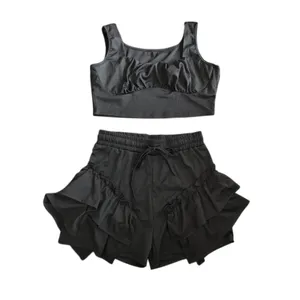 Coquette Black Tiered Ruffle Crop & Top Frilled Skorts 2pc Bloomer Set - Size XL thumbnail 3