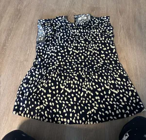 Amazon women’s Navy and cream printed flutter top thumbnail 1