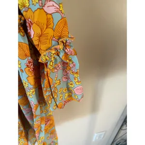 Agnes & Dora Sway Top Floral Babydoll Blouse Orange Blue Ruffle Sleeve Medium thumbnail 4