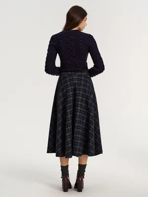 CoMMENSE Plaid Tweed Midi Skirt SPU: OA250929034 COLOR - Navy, Size Medium NWT thumbnail 2