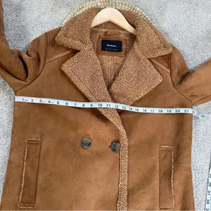 Stradivarius Women’s Faux Suede Teddy Shearling Long Coat Jacket in Brown L thumbnail 12