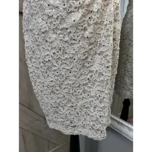 Connected Apparel Vintage Sequined White Lace Faux-Wrap Cocktail Dress - Small thumbnail 5