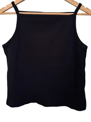 💥 Old Navy Black Ribbed Apron-Neck Tank thumbnail 2