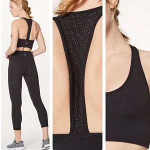Lululemon Bra Racer Back Embroidered Eyelet Sports Bra Black Size 6 thumbnail 11