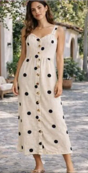 Sincerely Jules Polka Dot Linen Blend Maxi Dress Size Medium thumbnail 1