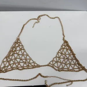 Gold Tone Geometric Chain Link Body Jewelry Halter Top Festival Rave Wear thumbnail 4