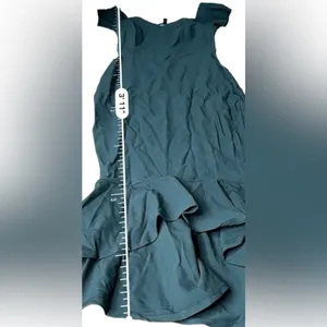Lulus How Much I Care Dark Green Off-the-Shoulder Ruffle Hem Midi Dress Sz‎ S thumbnail 12