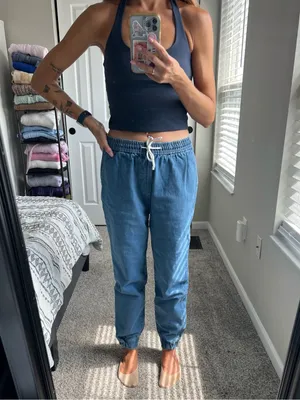 Boohoo Tall Drawstring Denim Joggers thumbnail 2