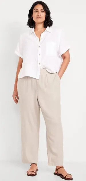 Old Navy High-Waisted Linen-Blend Straight Ankle Pants in Flax Linen - Size XL thumbnail 1