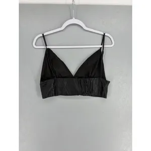 Signature 8 Womens Bralette Top Black Faux Leather V-Neck Edgy Large thumbnail 3