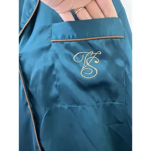 Vintage Victoria's Secret Gold Label Satin Pajama Shirt Dress Green Monogramed thumbnail 2