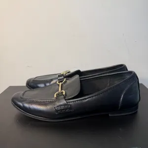 A New Day Womens 8 Black Gold Buckle Loafers Almond Toe Slip On Flat‎ Shoes Chic thumbnail 3