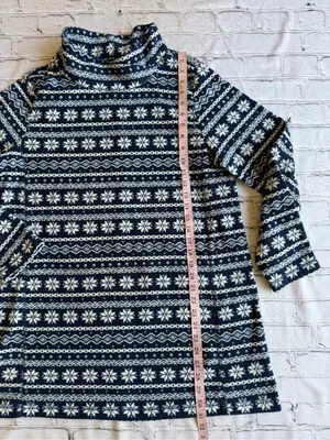 Lands' End Pullover Womens Fleece Mock Neck Large Faire Isle Snowflake Print EUC thumbnail 2