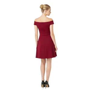 Social Couture Wine Red Boat Neck A Line Mini Dress, L thumbnail 2