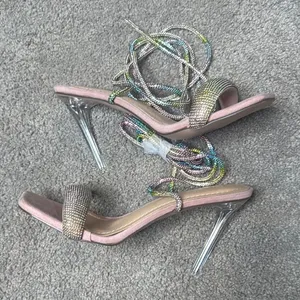 Pink Chase & Chloe Gia Rhinestone Strappy Open Toe Stiletto High Heel Size 9 NEW thumbnail 1