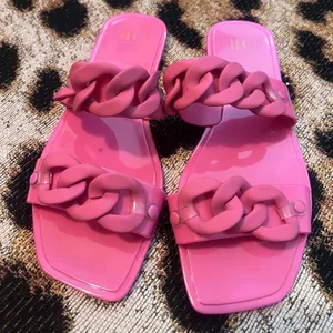 JLO pink jelly slide sandals with chain detail thumbnail 9