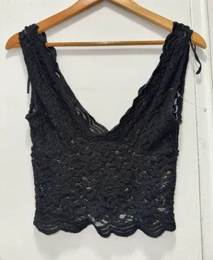 Zara Black Lace V-Neck Cropped Tank Top Small thumbnail 1
