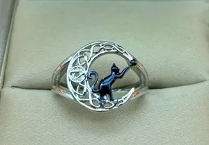 Adorable Stainless Steel Silver Black Cat Ring - Size 7 thumbnail 1