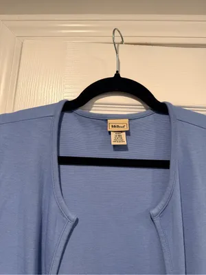 L.L.Bean Size L Blue Open Front Cardigan Supima Cotton Pima Knit Long Sleeve Top thumbnail 4