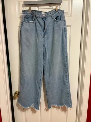 FRAME Le Jane Crop Wide Leg jeans Light blue frayed hen sz 32 thumbnail 3