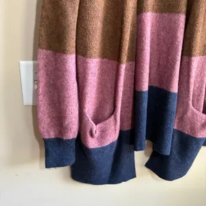 Madewell merino wool alpaca colorblock brown white pink navy cardigan women's L thumbnail 2