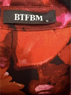 BTFBM Women's Small Red Pink Orange Floral Button Down Blouse thumbnail 5