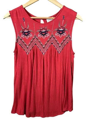 St. John's Bay Boho Embroidered Large Sleeveless Tank Top Folk Chevron Festival thumbnail 1