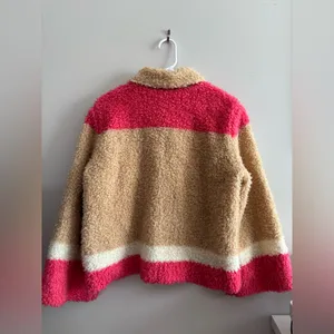 Anthropologie Color block Sherpa Jacket with Pink,‎ Tan, and Cream Medium thumbnail 3
