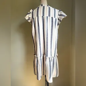 Cynthia Rowley Blue cream Striped Mini Dress linen‎ coastal boho cottagecore med thumbnail 3