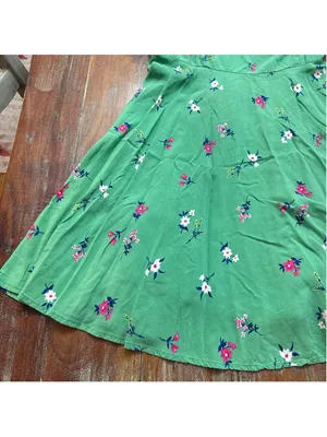Old Navy Green Floral Fit & Flare Cami Dress Mini Smocked Back Size Large thumbnail 3