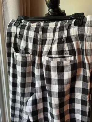Madewell Black and White Checked linen cotton blend pants 4 EUC thumbnail 4