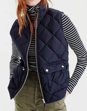 J.Crew Black Full Zip Quilted Vest Flap Front Pockets Women's Small Preppy thumbnail 1