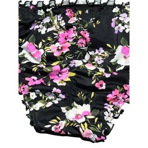 Shade & Shore‎ Womens Floral Bikini Set Black Pink Ruffle Edge Coquette Medium thumbnail 10