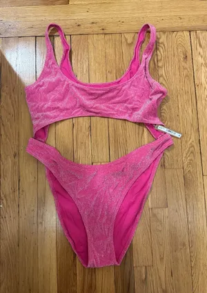 SKIMS Size 4x Magenta Pink Glitter Sparkle Swimsuit Sexy Cut Out Monokini NWT thumbnail 1