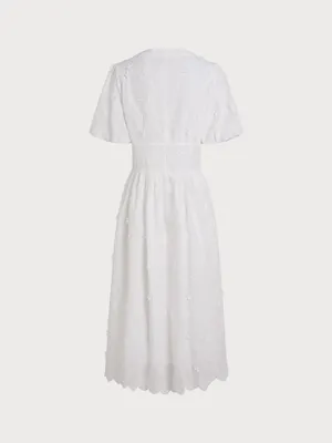 Rihoas White Round Neck Floral Midi Dress thumbnail 7