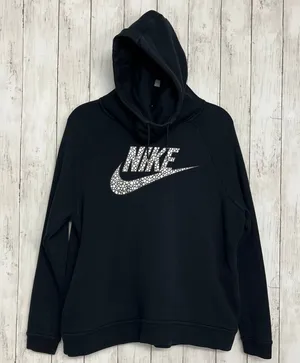 Nike Black Rally Funnel Neck Metallic Bubble Graphic Pullover Hoodie Sweatshirt thumbnail 1