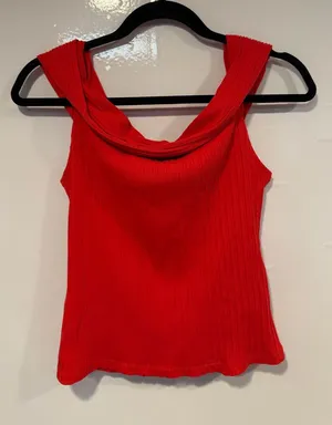 NWT Madewell Red Ribbed off the‎ shoulder Tank Top thumbnail 1