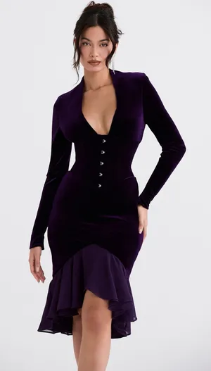 House of CB Dahna Dark Purple Velvet Corset Dress S thumbnail 1
