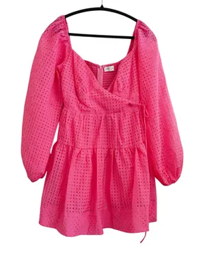 Petal + Pup Pink Check Wrap Mini Dress Smocked‎ Feminine Bachelorette Party thumbnail 1